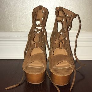Faux Suede Lace Up Clog Heel